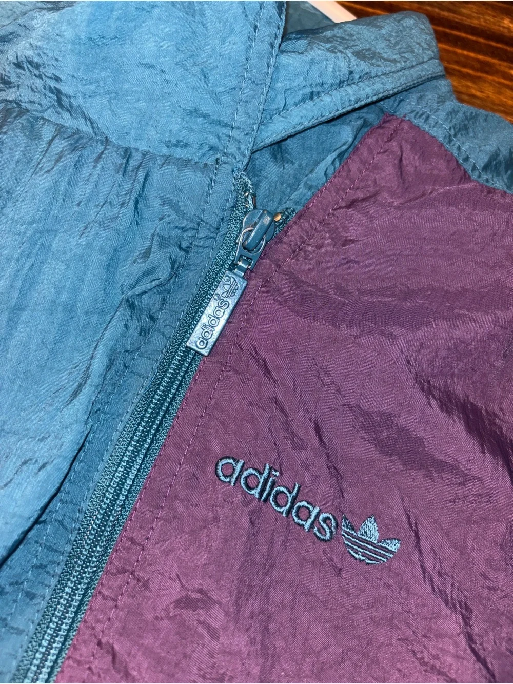 Vintage Adidas Originals Colorblock Windbreaker Jacket Blue Burgundy 90s Retro L
